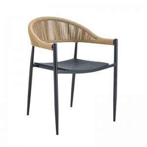 MALTA Πολυθρόνα Στοιβαζόμενη, Μέταλλο Βαφή Μαύρο, PP-UV Μαύρο, Rope Wicker Φυσικό 57x57x76cm