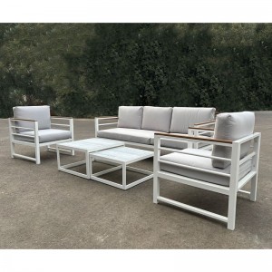 MARILIAN Set Σαλόνι Κήπου, 5τεμ, Μέταλλο Βαφή Άσπρο, Μαξιλάρια Γκρι 