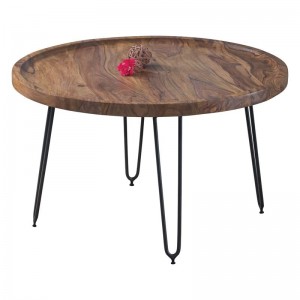 MATRI-W Τραπεζάκι Σαλονιού Καθιστικού, Μέταλλο Βαφή Μαύρο, Ξύλο Ακακία Φυσικό Φ76xH.45cm