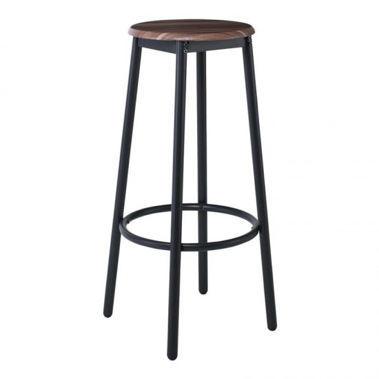 MAYER Σκαμπώ BAR Μέταλλο Βαφή Ανθρακί, Κάθισμα Απόχρωση Καρυδί 33x33x75cm