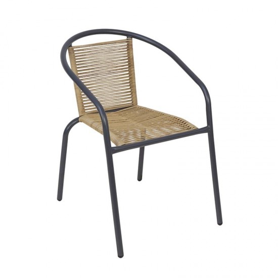 MIKA Πολυθρόνα Στοιβαζόμενη Κήπου, Μέταλλο Βαφή Ανθρακί, PE Rattan Φυσικό 54x69x73cm