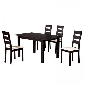 MILLER Set Τραπεζαρία Κουζίνας Ξύλινη Επεκτεινόμενο Τραπέζι + 4 Καρέκλες Σκ.Καρυδί-PVC Εκρού 120x80x74cm