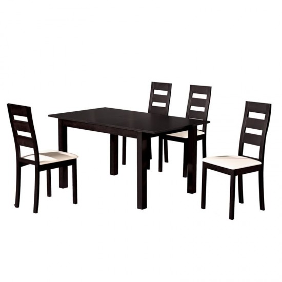 MILLER Set Τραπεζαρία Κουζίνας Ξύλινη Επεκτεινόμενο Τραπέζι + 4 Καρέκλες Σκ.Καρυδί-PVC Εκρού 120x80x74cm