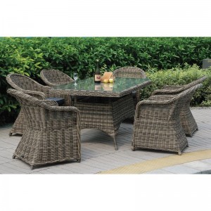 MONTANA Set Τραπεζαρία Κήπου:6 Πολυθρόνες+Τραπέζι 160x90, Αλουμίνιο- Wicker Grey Brown με Μαξιλάρια