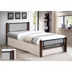 ΝΕΤ Κρεβάτι Μονό για Στρώμα 90x190cm, Μέταλλο Βαφή Μαύρο, Ξύλο Καρυδί 95x200x81cm