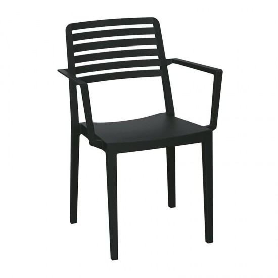 NOLA Πολυθρόνα Τραπεζαρίας Κήπου Στοιβαζόμενη, PP - UV Protection, Απόχρωση Μαύρο 57x56x83cm