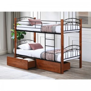 NORTON Κρεβάτι Κουκέτα με 2 Συρτάρια, Μέταλλο Βαφή Μαύρο, Ξύλο Καρυδί 97x201x160cm 