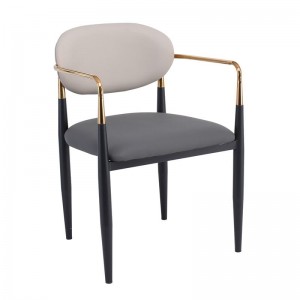 OLIVE Πολυθρόνα Μέταλλο Βαφή Μαύρο-Gold, Pu Ανοιχτό Γκρι-Σκούρο Γκρι 53x53x80cm