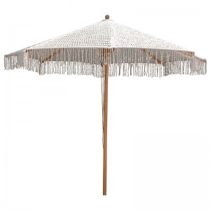 ΟΜΠΡΕΛΑ Ξύλινη - Οξιά Πλεκτό Μακραμέ Μπεζ 300x300cm H2,8m 