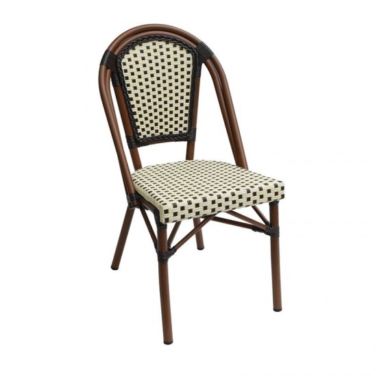 PARIS Καρέκλα Bistro Αλουμίνιο Καρυδί, Wicker Μπεζ - Καφέ, Στοιβαζόμενη 46x54x88cm