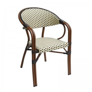 PARIS Πολυθρόνα Bistro Αλουμίνιο Καρυδί, Wicker Μπεζ - Καφέ, Στοιβαζόμενη 57x59x84cm