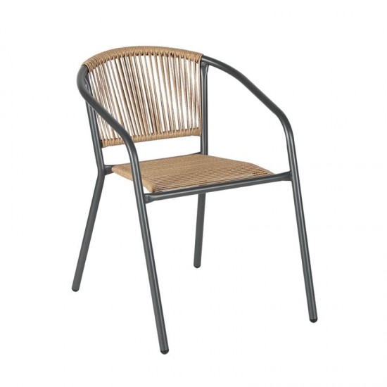 PATTY Πολυθρόνα Στοιβαζόμενη Κήπου, Μέταλλο Βαφή Ανθρακί, PE Rattan Φυσικό 54x69x73cm