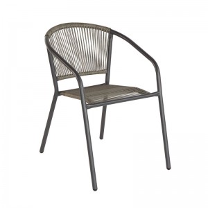 PATTY Πολυθρόνα Στοιβαζόμενη Κήπου, Μέταλλο Βαφή Ανθρακί, PE Rattan Γκρι 54x69x73cm