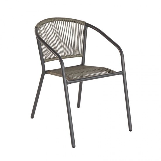 PATTY Πολυθρόνα Στοιβαζόμενη Κήπου, Μέταλλο Βαφή Ανθρακί, PE Rattan Γκρι 54x69x73cm