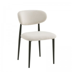 POINT Καρέκλα Τραπεζαρίας Μέταλλο Βαφή Μαύρο, Ύφασμα ΛΕΥΚΟ 47x51x79cm