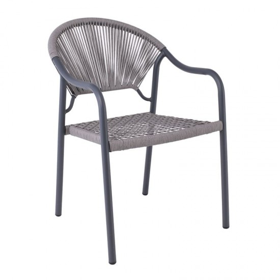 POLIS Πολυθρόνα Βεράντας-Κήπου Μέταλλο Βαφή Ανθρακί, Rope Wicker Γκρι, Στοιβαζόμενη 58x65x85,5cm