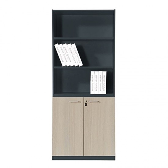 PROGRESS Βιβλιοθήκη Γραφείου, 3 Ράφια, Ντουλάπι Δίφυλλο με 2 Ράφια, Απόχρωση Elm - Grey Grey 80x40x190cm