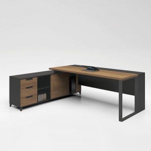 PROLINE Γραφείο Αναστρέψιμη Γωνία, 3 Συρτάρια, Ράφια, Απόχρωση Καρυδί Δρυς - Μαύρο 160x160