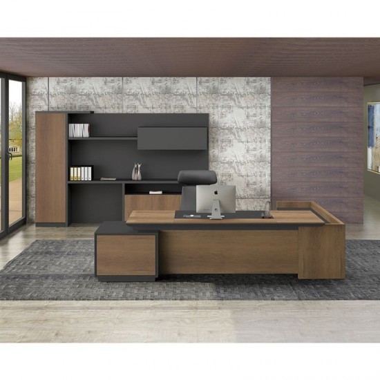 PROLINE Γραφείο Αριστερή Γωνία Απόχρωση Καρυδί Δρυς - Μαύρο 220x200cm