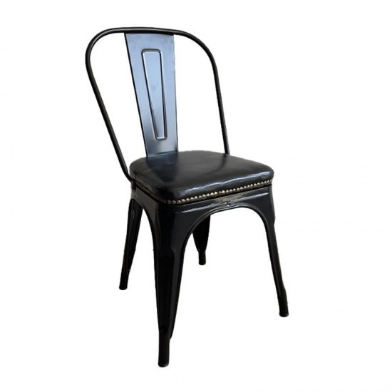 RELIX Καρέκλα Στοιβαζόμενη, Μέταλλο Βαφή Μαύρo, Κάθισμα Pu Μαύρο 45x53x85cm