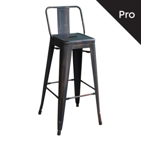 RELIX Σκαμπό Bar-Pro με Πλάτη, Μέταλλο Βαφή Antique Black 43x43x76/100cm