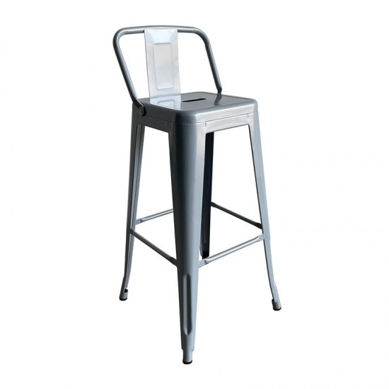 RELIX Σκαμπό Bar με Πλάτη, Μέταλλο Βαφή Γκρι 44x44x76/97cm
