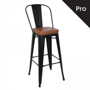 RELIX Σκαμπό Bar-Pro με Πλάτη, Μέταλλο Βαφή Μαύρο Matte, Pu Came 43x48x114cm