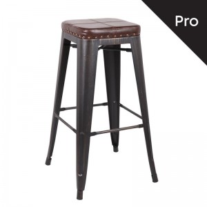 RELIX Σκαμπό Bar-Pro, Στοιβαζόμενο, Μέταλλο Βαφή Antique Black, Pu Σκούρο Καφέ 43x43x78cm