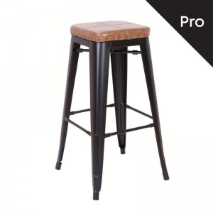 RELIX Σκαμπό Bar-Pro, Στοιβαζόμενο, Μέταλλο Βαφή Μαύρο Matte, Pu Camel 43x43x78cm