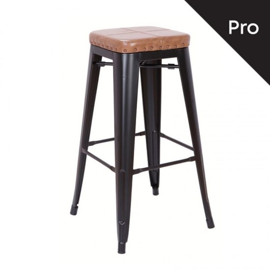 RELIX Σκαμπό Bar-Pro, Στοιβαζόμενο, Μέταλλο Βαφή Μαύρο Matte, Pu Camel 43x43x78cm
