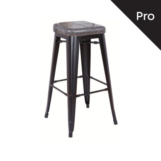 RELIX Σκαμπό Bar-Pro, Στοιβαζόμενο, Μέταλλο Βαφή Μαύρο Matte, Pu Σκούρο Γκρι 43x43x78cm