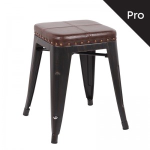 RELIX Σκαμπό-Pro, Στοιβαζόμενο, Μέταλλο Βαφή Antique Black, Pu Σκούρο Καφέ 39x39x45cm