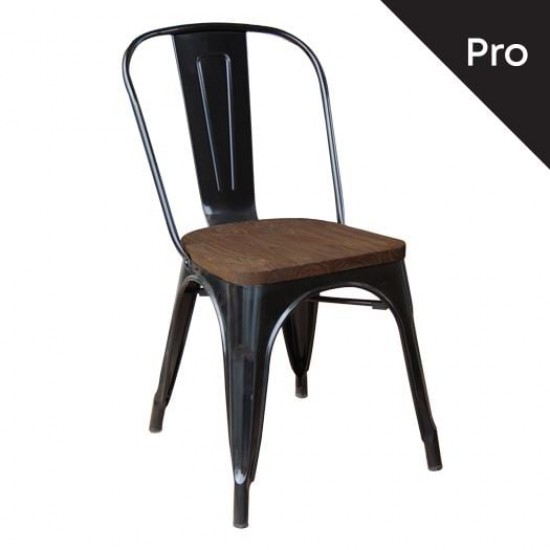 RELIX Wood Καρέκλα Μέταλλο Βαφή Μαύρο Extra Matte, Κάθισμα Dark Oak, Στοιβαζόμενη 45x53x85cm