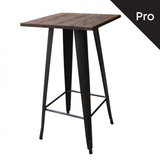 RELIX Wood Τραπέζι Bar-Pro, Μέταλλο Βαφή Antique Black, Απόχρωση Ξύλου Dark Oak 60x60x102cm