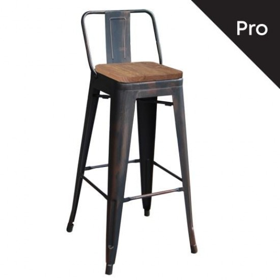 RELIX Wood Σκαμπό Bar-Pro με Πλάτη, Μέταλλο Βαφή Antique Black, Απόχρωση Ξύλου Dark Oak 44x44x75/100cm