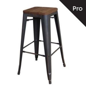 RELIX Wood Σκαμπό Bar-Pro, Στοιβαζόμενο, Μέταλλο Βαφή Antique Black,Κάθισμα Dark Oak 43x43x76cm