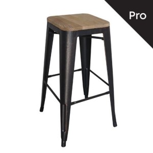 RELIX Wood Σκαμπό Bar-Pro, Μέταλλο Βαφή Antique Black, Απόχρωση Ξύλου Natural Oak 43x43x76cm