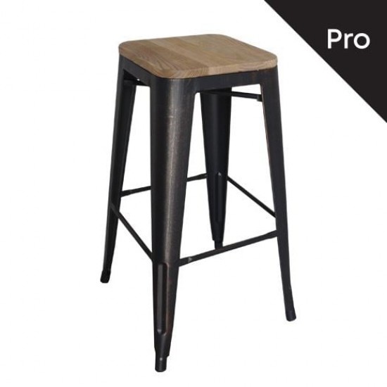 RELIX Wood Σκαμπό Bar-Pro, Μέταλλο Βαφή Antique Black, Απόχρωση Ξύλου Natural Oak 43x43x76cm