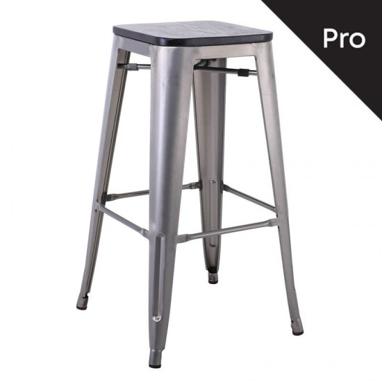 RELIX Wood Σκαμπό Bar-Pro, Απόχρωση Metal με Διακοσμητική Σκουριά, Απόχρωση Ξύλου Μαύρο 43x43x76cm