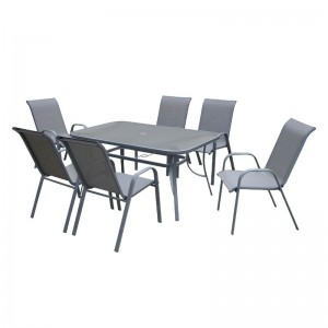RIO Set Τραπεζαρία Κήπου Μέταλλο Ανθρακί, Textilene Γκρι: Τραπέζι 150x90cm + 6 Πολυθρόνες H91cm