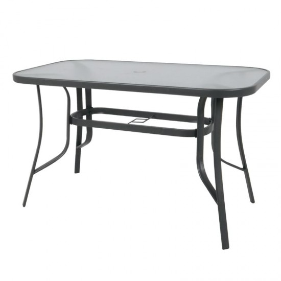 RIO Τραπέζι Κήπου - Βεράντας, Μέταλλο Βαφή Ανθρακί, Γυαλί 140x80x71cm