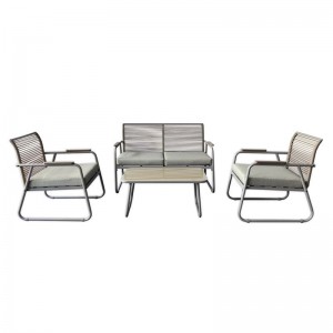 ROCCO Set Σαλόνι Κήπου 4τεμ, Μέταλλο Μπεζ, Rope Wicker Μπεζ, Μαξιλ.Μπεζ, Γυαλί Μπεζ