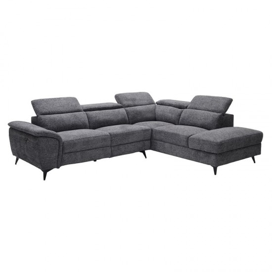 ROMEO Καναπές-Relax, Αριστερή Γωνία,Ύφασμα Γκρι, Αποθηκευτικος χώρος, Μία θέση με ηλεκτρική ανάκληση