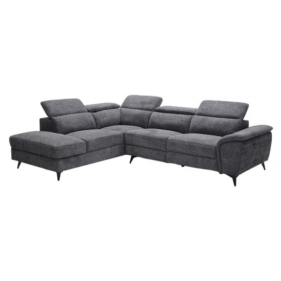 ROMEO Καναπές-Relax, Δεξιά Γωνία, Ύφασμα Γκρι, Αποθηκευτικος χώρος, Μία θέση με ηλεκτρική ανάκληση