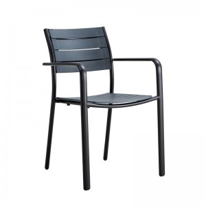 SAGA Πολυθρόνα Στοιβαζόμενη, Μέταλλο Βαφή Μαύρο, PP-UV Ανθρακί 56x57x84cm