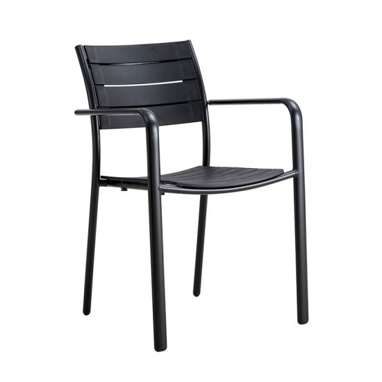SAGA Πολυθρόνα Στοιβαζόμενη, Μέταλλο Βαφή Μαύρο, PP-UV Μαύρο 56x57x84cm