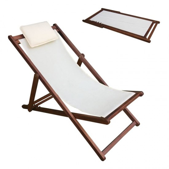 Σαιζ-Λόνγκ - Ξαπλώστρα 3 Θέσεων Acacia - Ύφασμα Εκρού Water Repellent 58x104x72cm