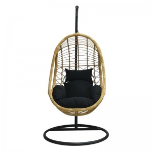 SALSA Κρεμαστή Πολυθρόνα, Wicker Φυσικό, Μέταλλο Βαφή Μαύρο, Μαξιλάρι Μαύρο Φ105x203cm