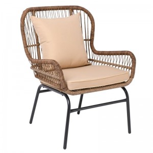 SALSA MAX Πολυθρόνα Μέταλλο Βαφή Μαύρο, Wicker Φυσικό, Μαξιλάρι Μπεζ 64x69x89cm