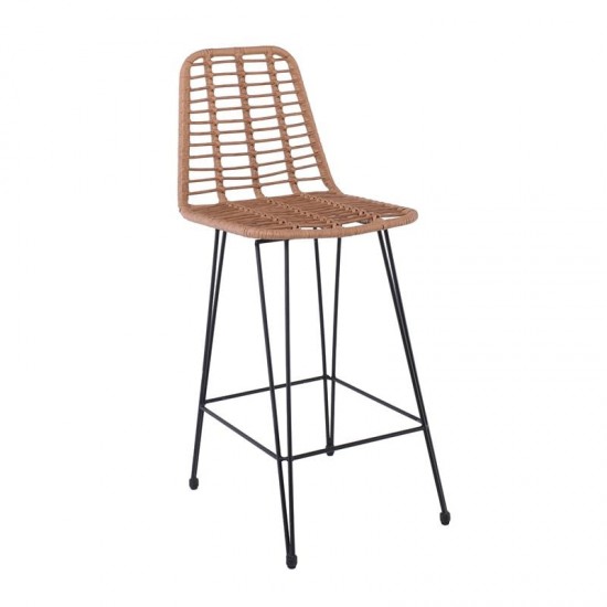 SALSA Σκαμπό BAR-Pro με Πλάτη, Μέταλλο Βαφή Μαύρο, Wicker Φυσικό 45x55x75/109cm